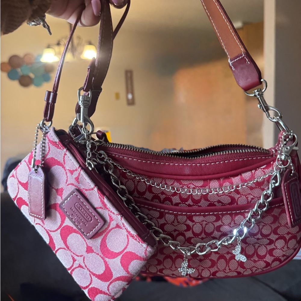 Vintage Coach Signature Shoulder Bag and wallet in red